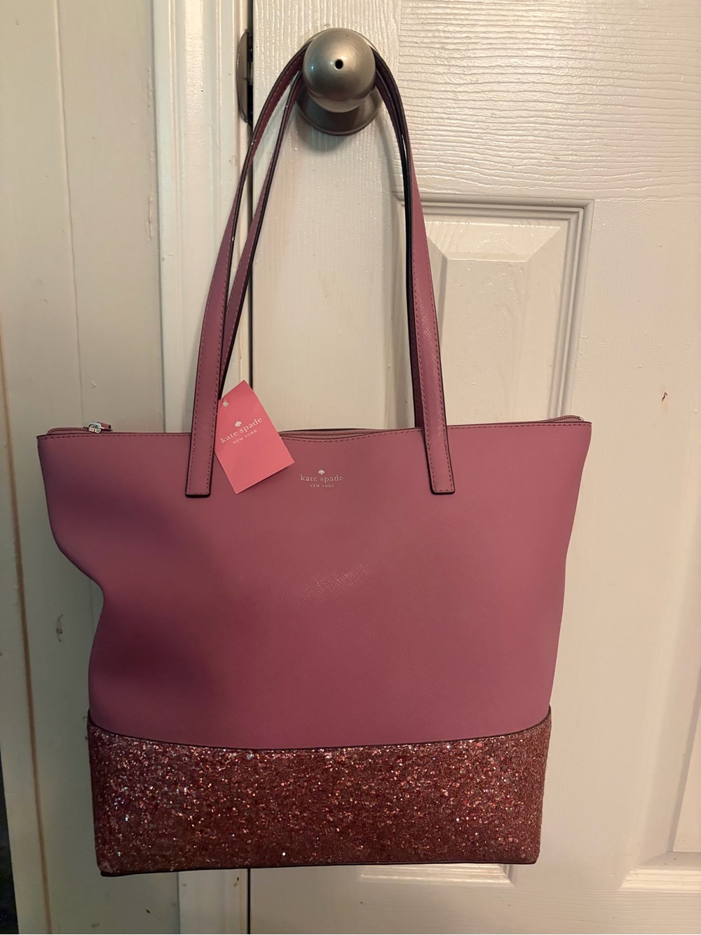 kate spade mauve pink tote with glitter base